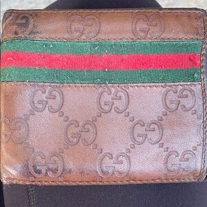 Gucci Brown Wallet with Red and Green Stripe Wallet